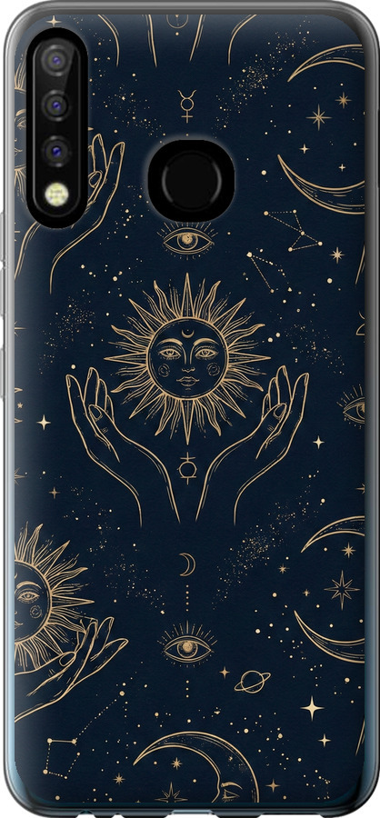 Celestial Harmony: Sun & Moon Gold Mystic Pattern