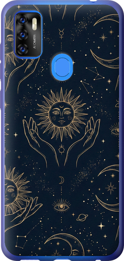 Celestial Harmony: Sun & Moon Gold Mystic Pattern