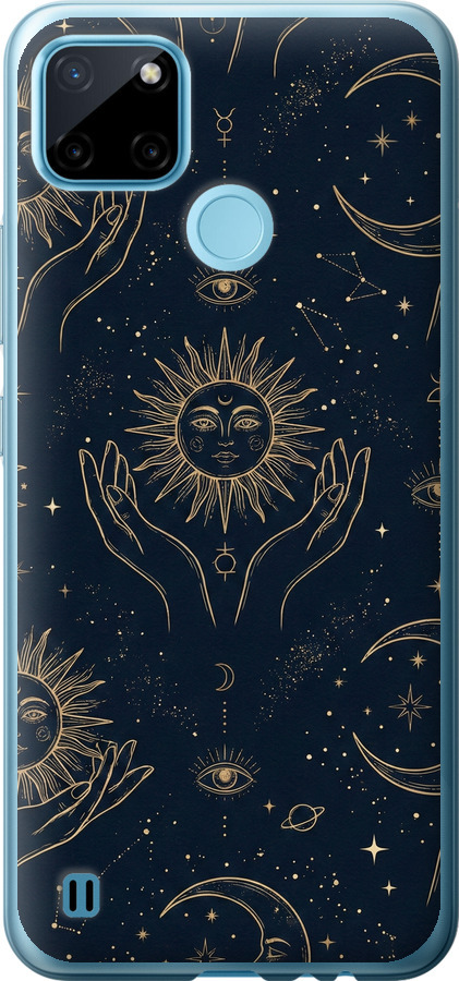 Celestial Harmony: Sun & Moon Gold Mystic Pattern