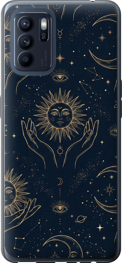 Celestial Harmony: Sun & Moon Gold Mystic Pattern