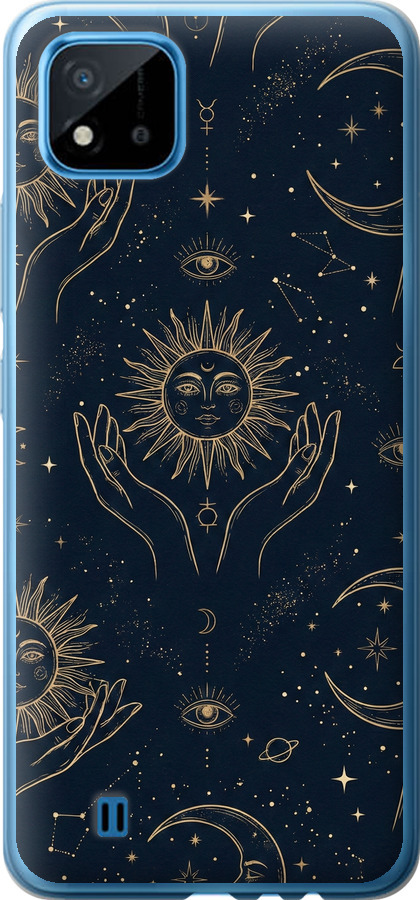 Celestial Harmony: Sun & Moon Gold Mystic Pattern