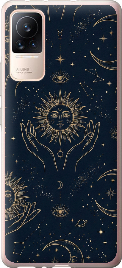 Celestial Harmony: Sun & Moon Gold Mystic Pattern