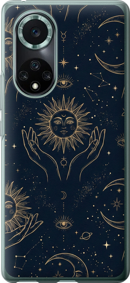 Celestial Harmony: Sun & Moon Gold Mystic Pattern