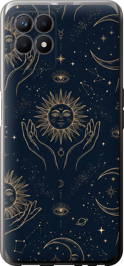 Celestial Harmony: Sun & Moon Gold Mystic Pattern