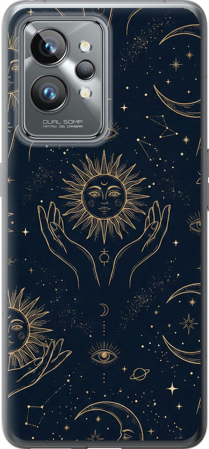 Celestial Harmony: Sun & Moon Gold Mystic Pattern