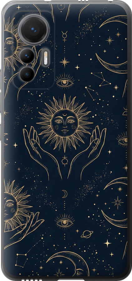 Celestial Harmony: Sun & Moon Gold Mystic Pattern