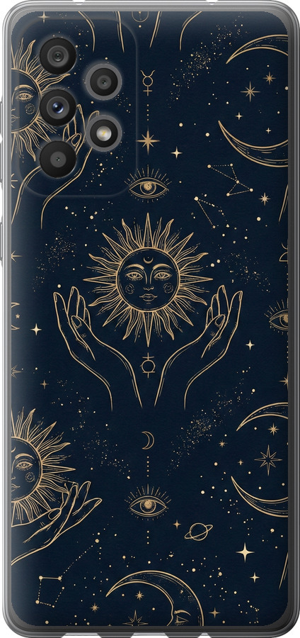 Celestial Harmony: Sun & Moon Gold Mystic Pattern