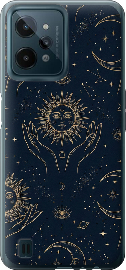 Celestial Harmony: Sun & Moon Gold Mystic Pattern