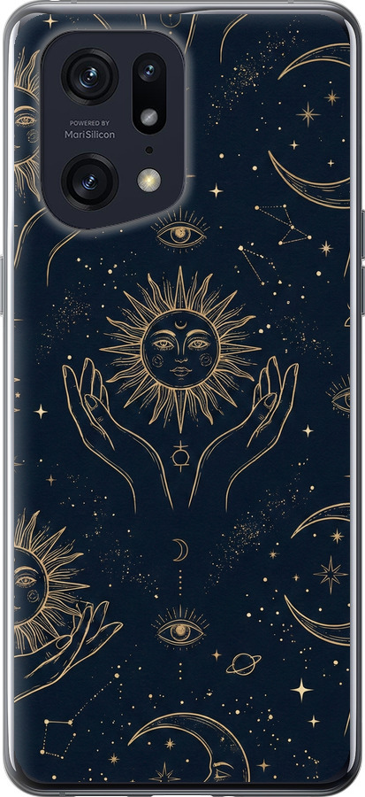 Celestial Harmony: Sun & Moon Gold Mystic Pattern
