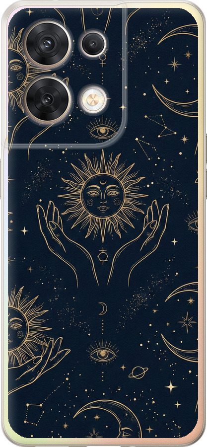 Celestial Harmony: Sun & Moon Gold Mystic Pattern