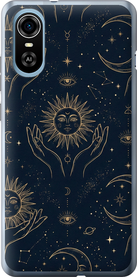 Celestial Harmony: Sun & Moon Gold Mystic Pattern