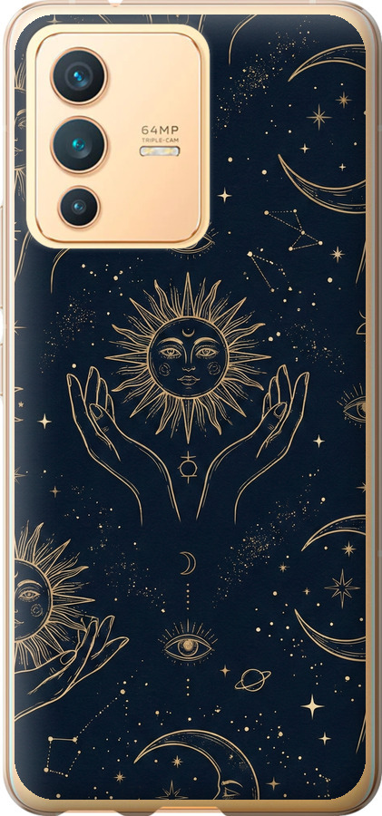 Celestial Harmony: Sun & Moon Gold Mystic Pattern