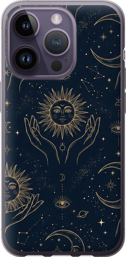 Celestial Harmony: Sun & Moon Gold Mystic Pattern