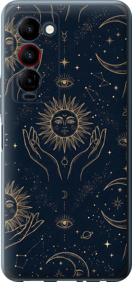 Celestial Harmony: Sun & Moon Gold Mystic Pattern