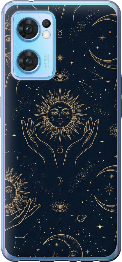 Celestial Harmony: Sun & Moon Gold Mystic Pattern