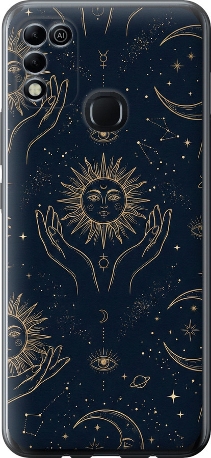 Celestial Harmony: Sun & Moon Gold Mystic Pattern
