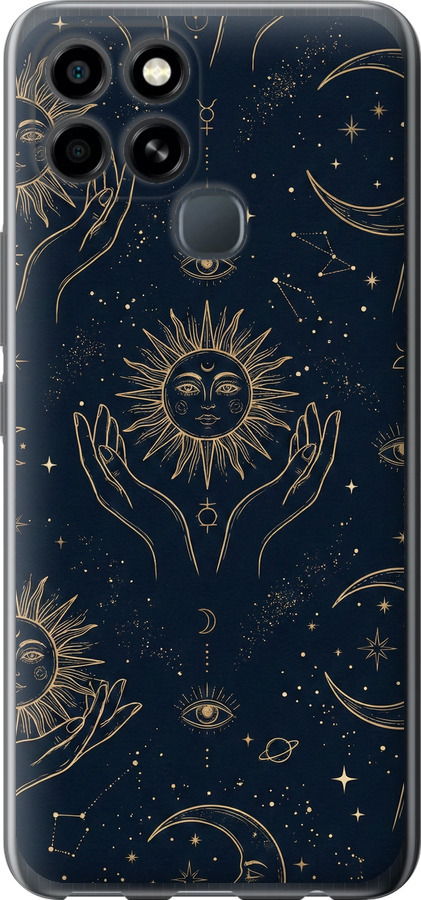 Celestial Harmony: Sun & Moon Gold Mystic Pattern