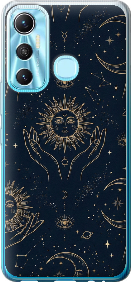 Celestial Harmony: Sun & Moon Gold Mystic Pattern