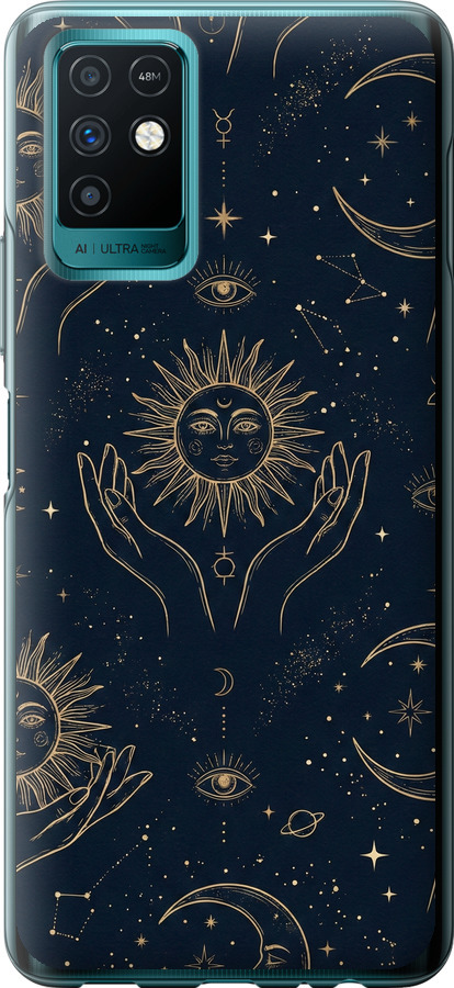 Celestial Harmony: Sun & Moon Gold Mystic Pattern