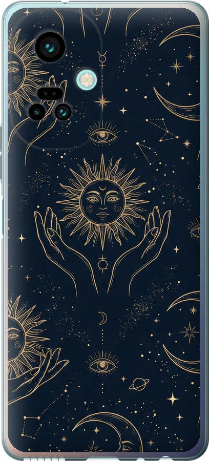 Celestial Harmony: Sun & Moon Gold Mystic Pattern