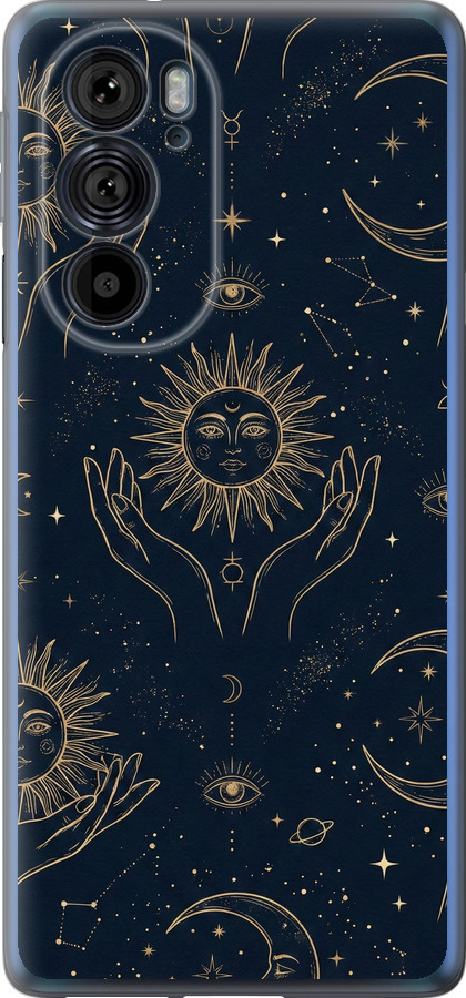 Celestial Harmony: Sun & Moon Gold Mystic Pattern