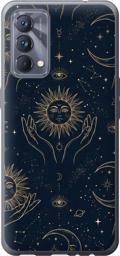 Celestial Harmony: Sun & Moon Gold Mystic Pattern