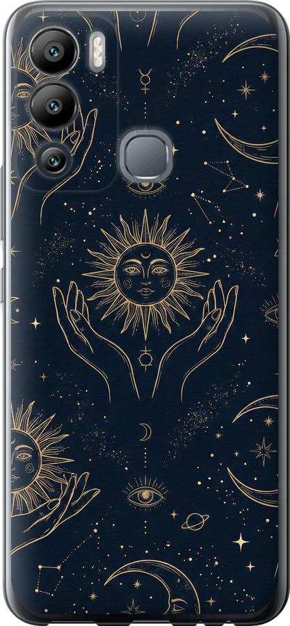 Celestial Harmony: Sun & Moon Gold Mystic Pattern