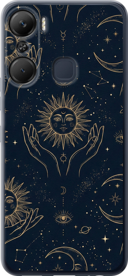 Celestial Harmony: Sun & Moon Gold Mystic Pattern