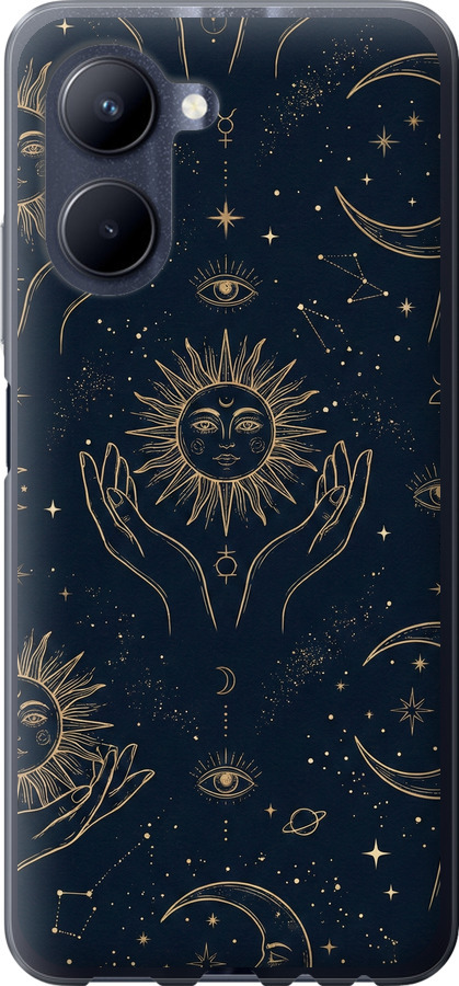 Celestial Harmony: Sun & Moon Gold Mystic Pattern