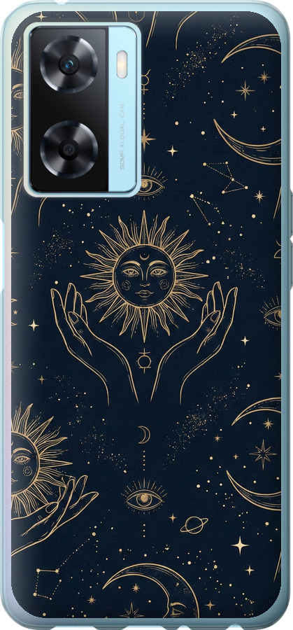 Celestial Harmony: Sun & Moon Gold Mystic Pattern