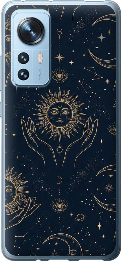 Celestial Harmony: Sun & Moon Gold Mystic Pattern