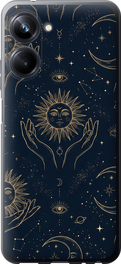 Celestial Harmony: Sun & Moon Gold Mystic Pattern