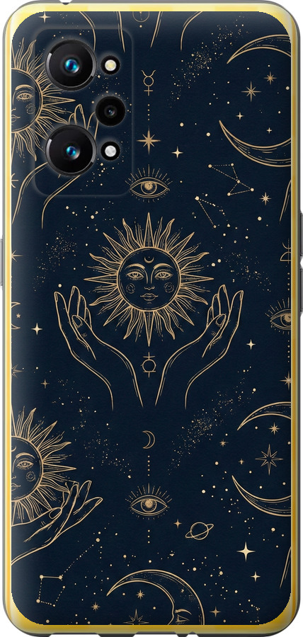 Celestial Harmony: Sun & Moon Gold Mystic Pattern