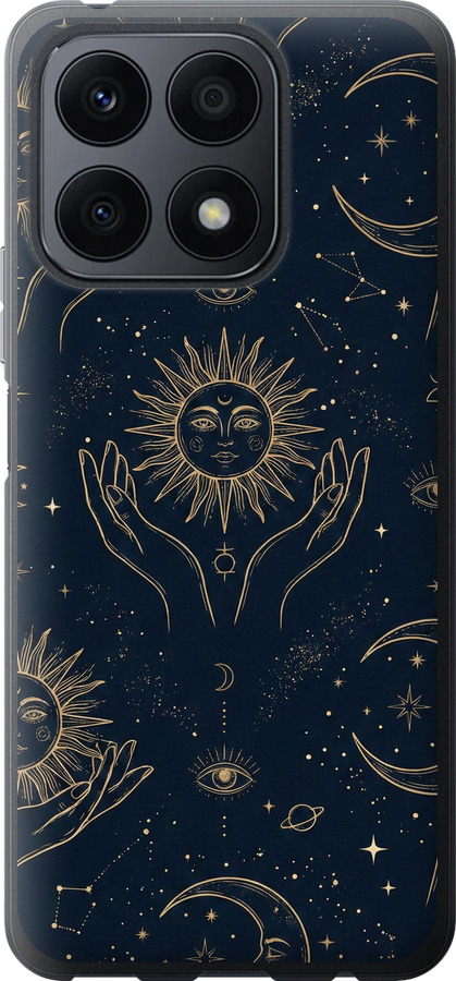 Celestial Harmony: Sun & Moon Gold Mystic Pattern