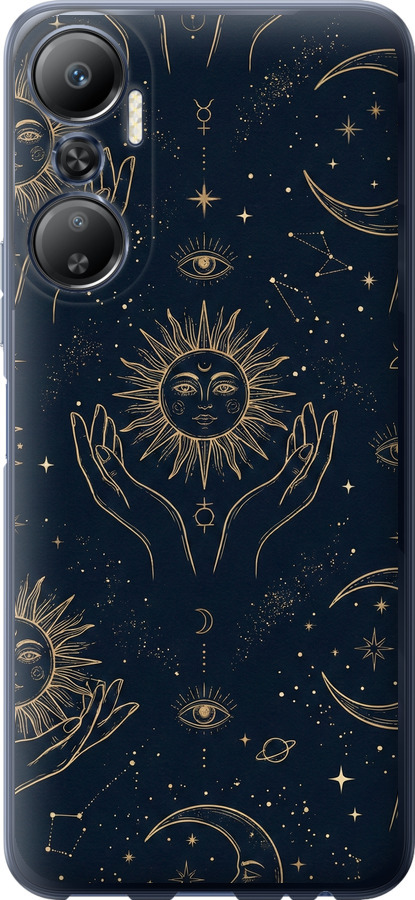 Celestial Harmony: Sun & Moon Gold Mystic Pattern