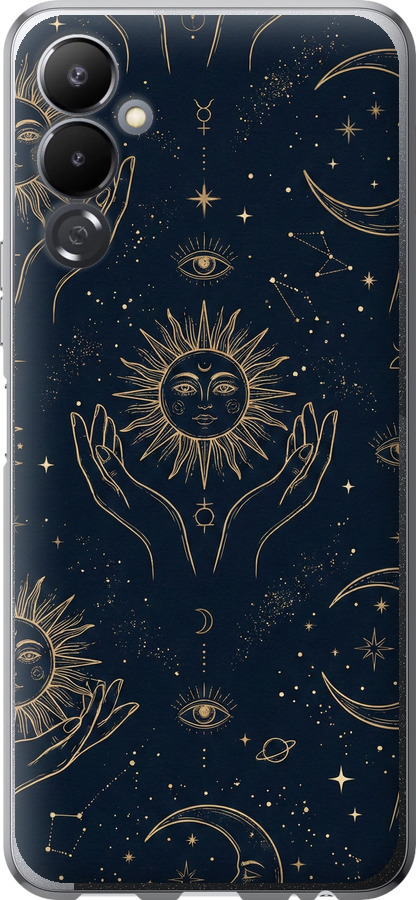 Celestial Harmony: Sun & Moon Gold Mystic Pattern