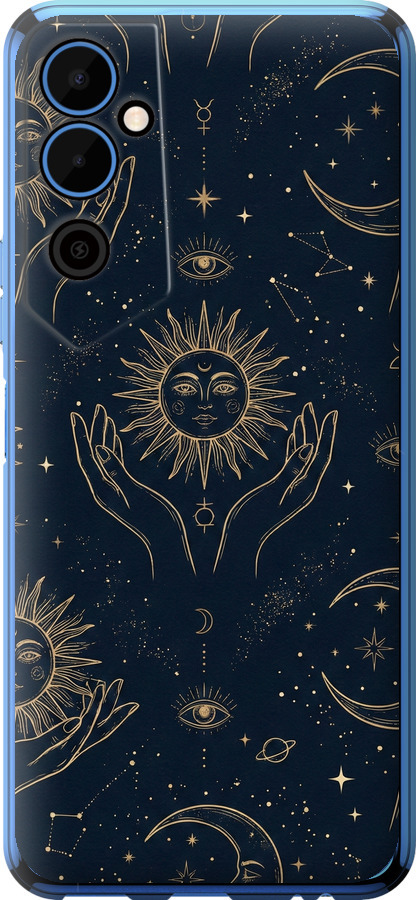 Celestial Harmony: Sun & Moon Gold Mystic Pattern