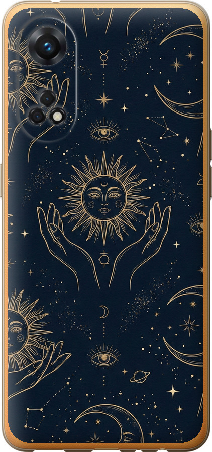 Celestial Harmony: Sun & Moon Gold Mystic Pattern