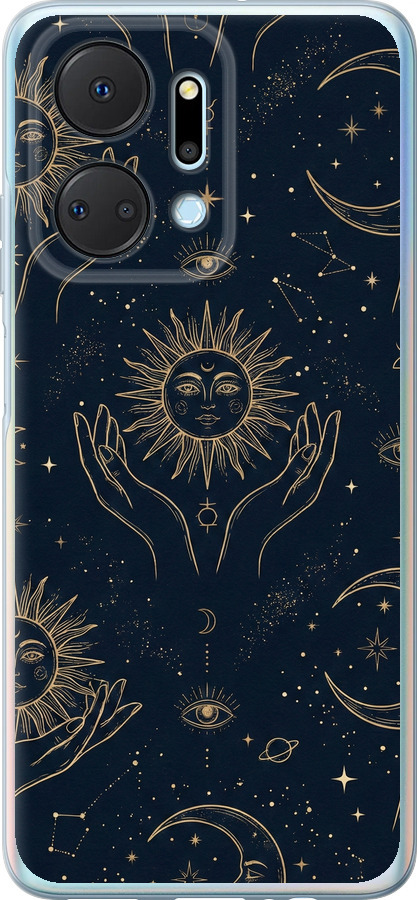 Celestial Harmony: Sun & Moon Gold Mystic Pattern