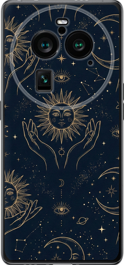 Celestial Harmony: Sun & Moon Gold Mystic Pattern