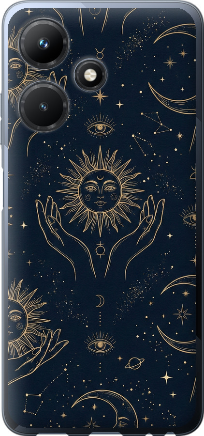 Celestial Harmony: Sun & Moon Gold Mystic Pattern