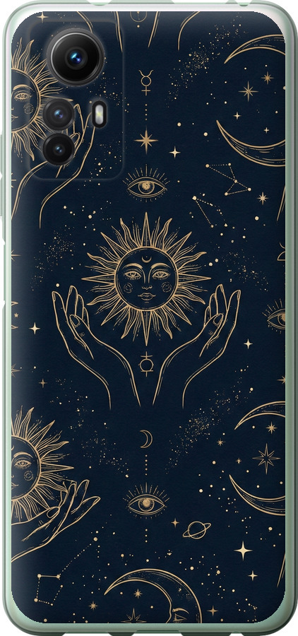 Celestial Harmony: Sun & Moon Gold Mystic Pattern