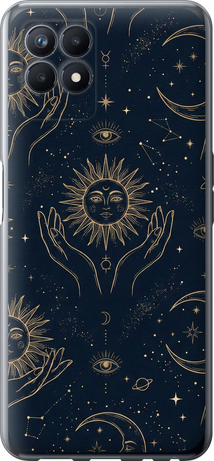 Celestial Harmony: Sun & Moon Gold Mystic Pattern