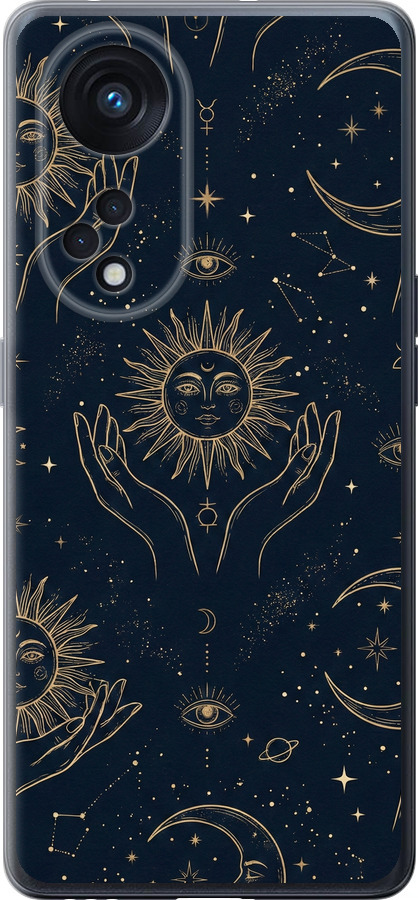 Celestial Harmony: Sun & Moon Gold Mystic Pattern