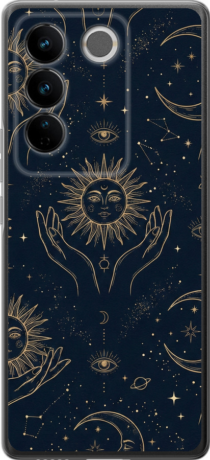 Celestial Harmony: Sun & Moon Gold Mystic Pattern