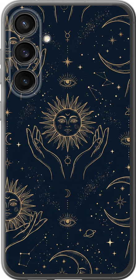 Celestial Harmony: Sun & Moon Gold Mystic Pattern