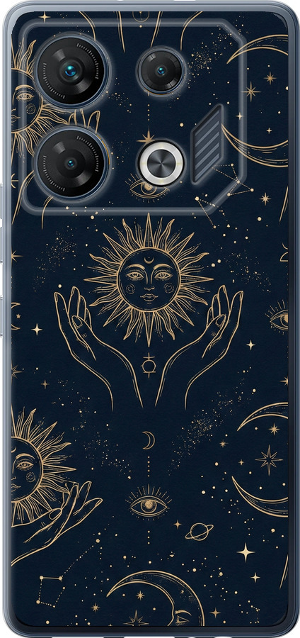Celestial Harmony: Sun & Moon Gold Mystic Pattern