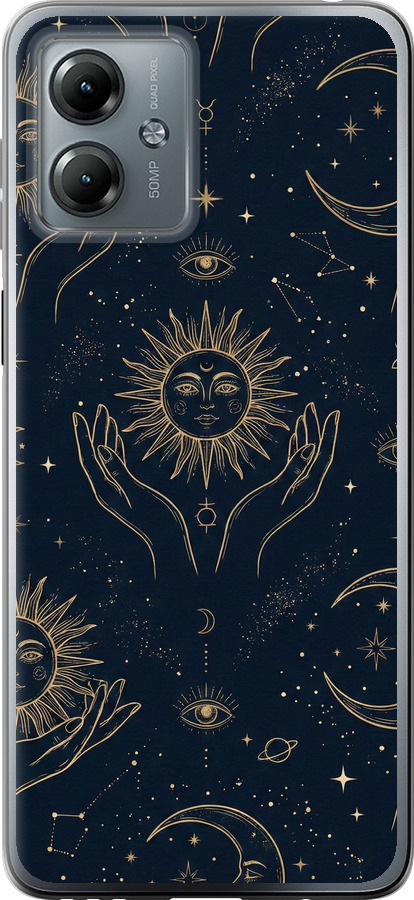 Celestial Harmony: Sun & Moon Gold Mystic Pattern