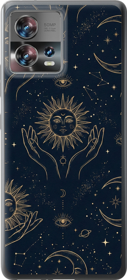 Celestial Harmony: Sun & Moon Gold Mystic Pattern