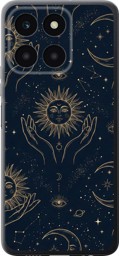 Celestial Harmony: Sun & Moon Gold Mystic Pattern